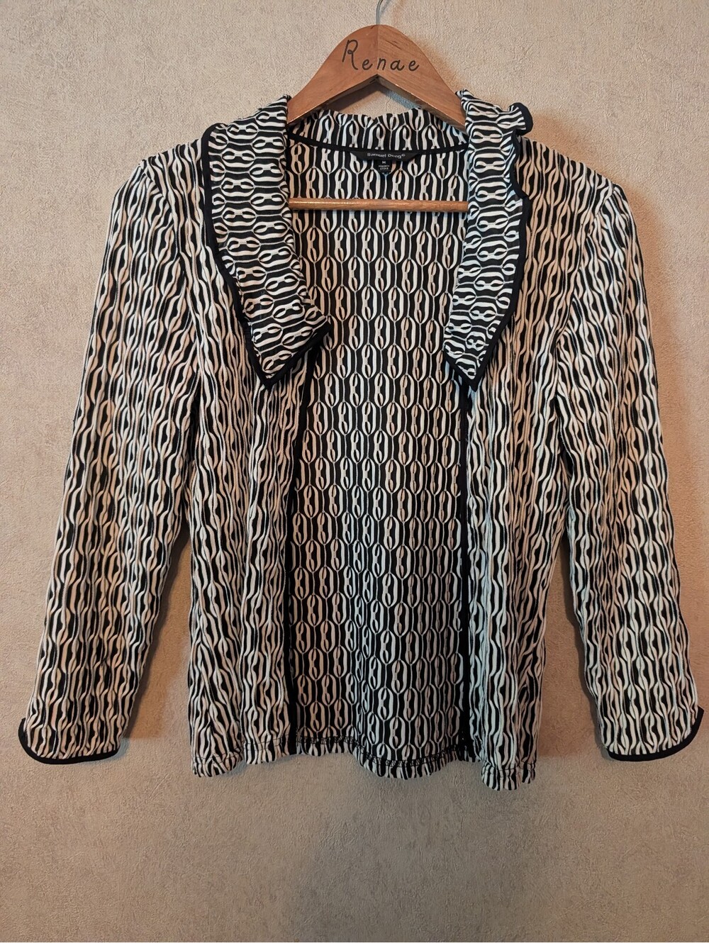 SAMUEL DONG black white wavy blazer sz M